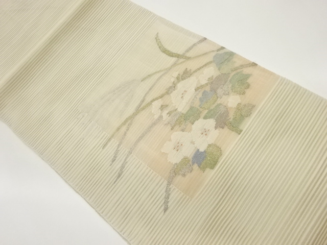 絽綴れ色紙にすすき・花模様織出し名古屋帯